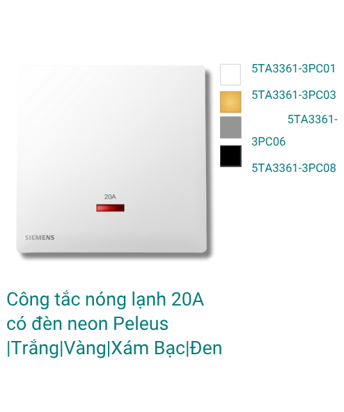Công tắc nóng lạnh 20A có đèn neon Peleus
